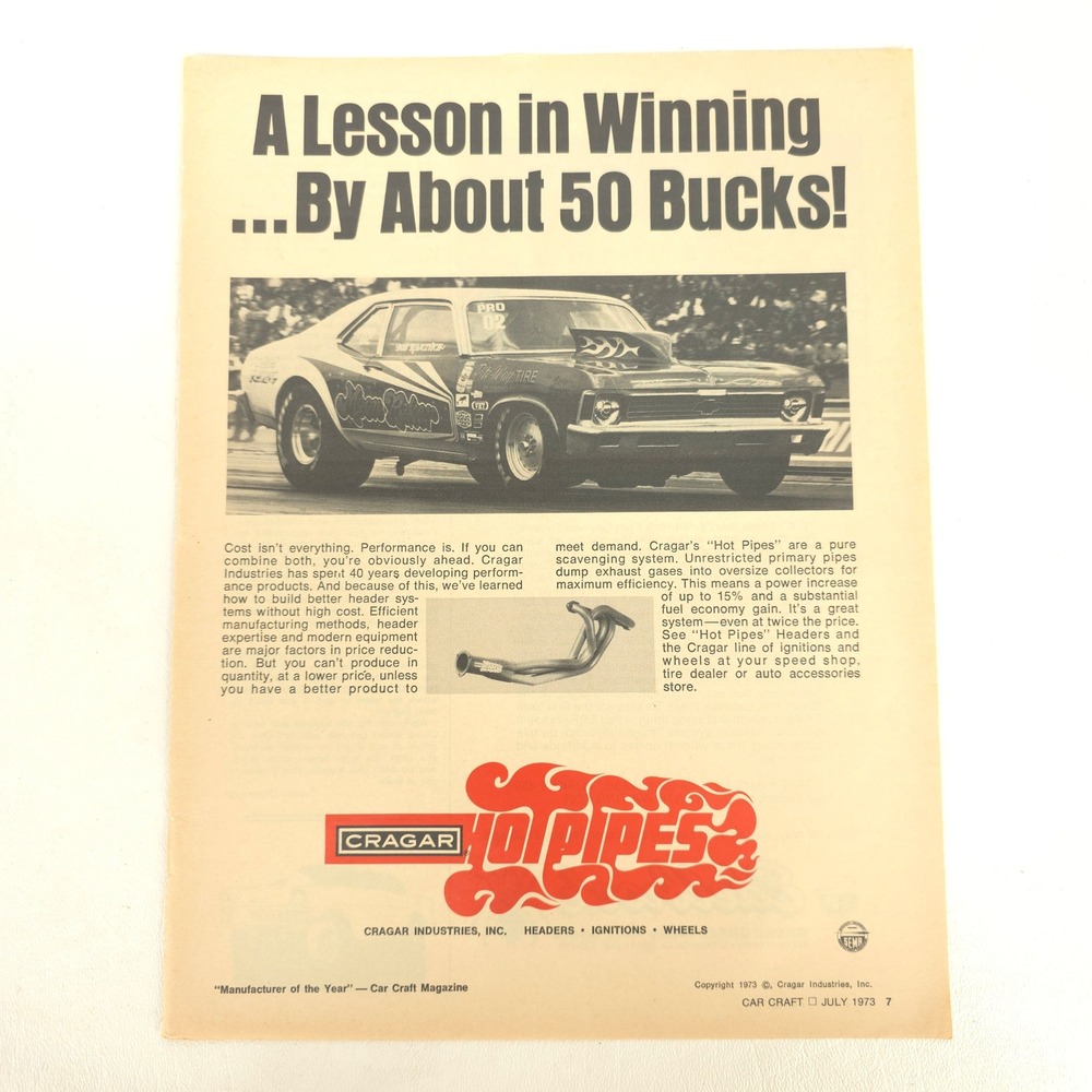 Vintage Chevy Nova Drag Racing Print Ad Garage Wall Art Advertising Show Display
